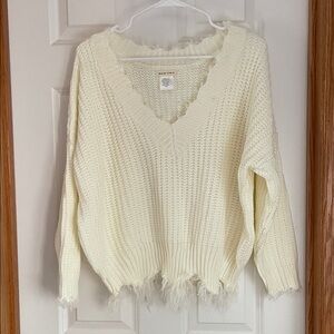 Distressed V-Neck Oversized Sweater Size M
